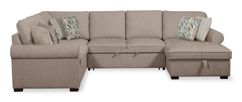 Haven 3-Piece Chenille Right-Facing Sleeper Sectional - Taupe