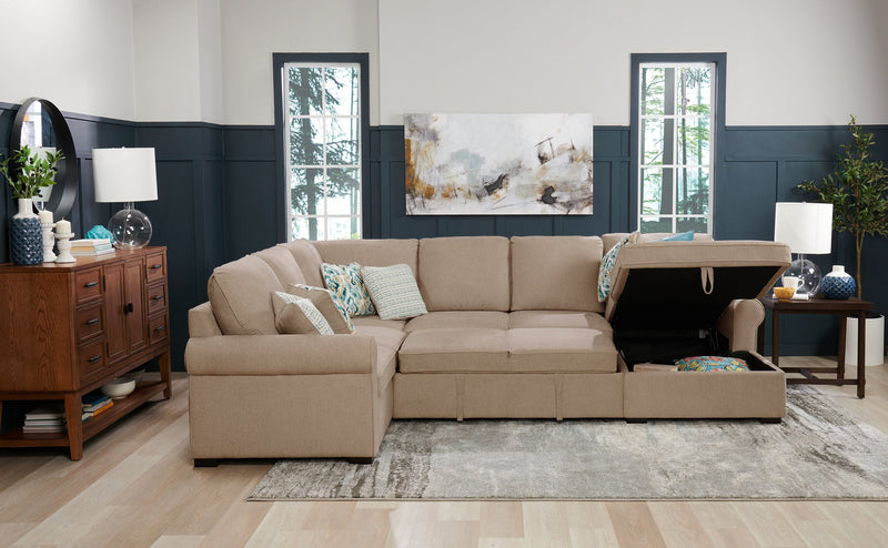 Haven 3-Piece Chenille Right-Facing Sleeper Sectional - Taupe
