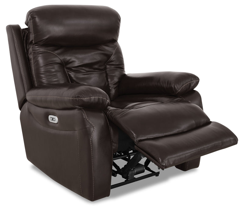 Hayes Genuine Leather Power Recliner with Adjustable Headrest - Brown