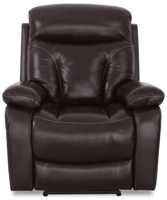 Hayes Genuine Leather Power Recliner with Adjustable Headrest - Brown