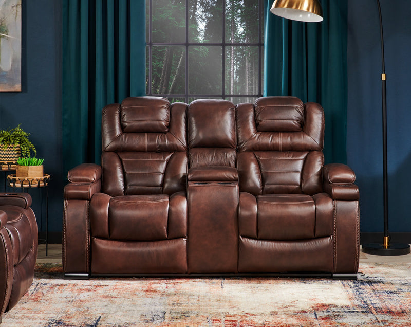 Hugo Genuine Leather Power Recliner with Adjustable Headrest - Brown