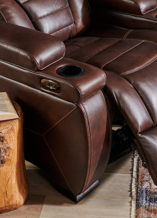 Hugo Genuine Leather Power Recliner with Adjustable Headrest - Brown