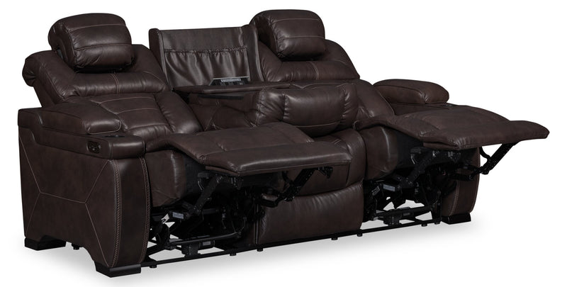 Hugo Genuine Leather Power Reclining Sofa - Brown
