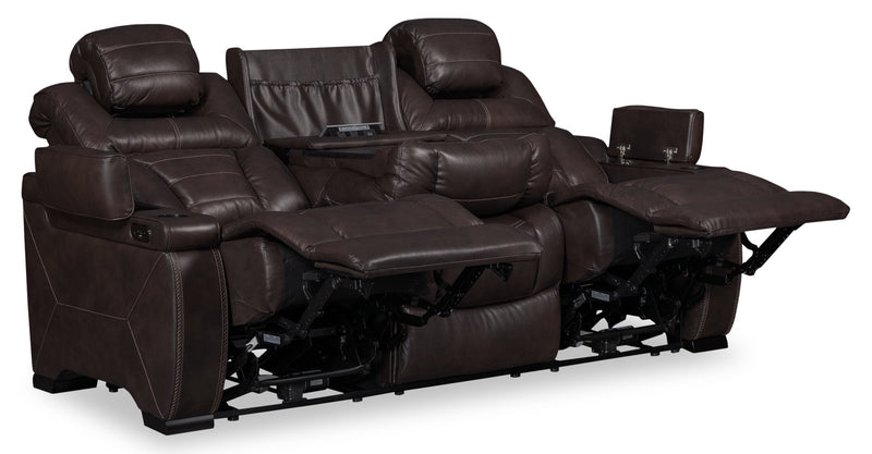 Hugo Genuine Leather Power Reclining Sofa - Brown