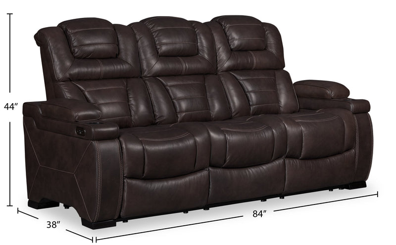 Hugo Genuine Leather Power Reclining Sofa - Brown