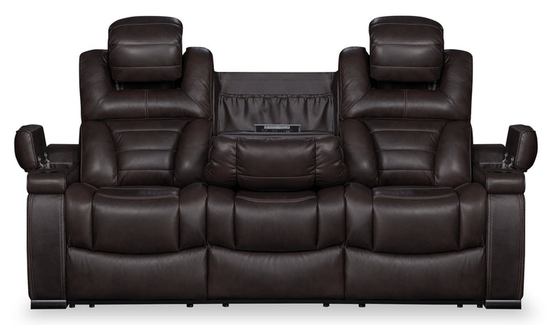 Hugo Genuine Leather Power Reclining Sofa - Brown
