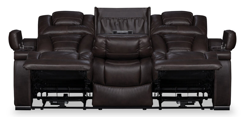 Hugo Genuine Leather Power Reclining Sofa - Brown