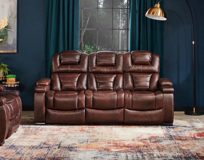 Hugo Genuine Leather Power Reclining Sofa - Brown