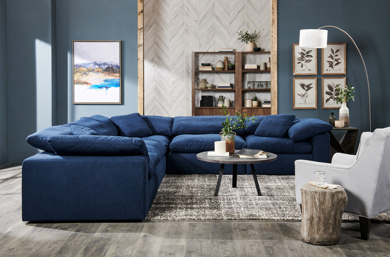 Eclipse Modular 5-Piece Linen-Look Fabric Sectional with Reversible Feather Down Cushions - Navy Blue 