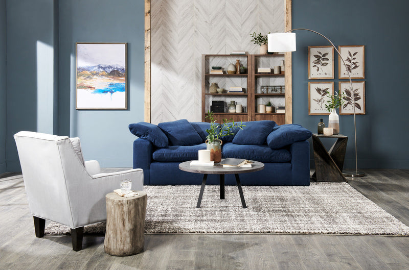Eclipse Modular 86\" Linen-Look Fabric Loveseat with Reversible Feather Down Cushions - Navy Blue 