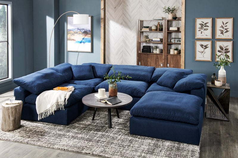 Eclipse Modular 38\" Linen-Look Fabric Armless Chair with Reversible Feather Down Cushions - Navy Blue 
