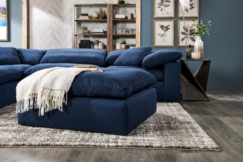 Eclipse Modular 4-Piece Linen-Look Fabric Sectional with Ottoman and Reversible Feather Down Cushions - Navy Blue 