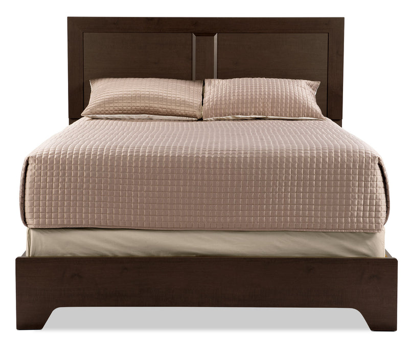 Yorkdale Panel Bed with Headboard & Frame, Made in Canada, Brown - Queen Size 