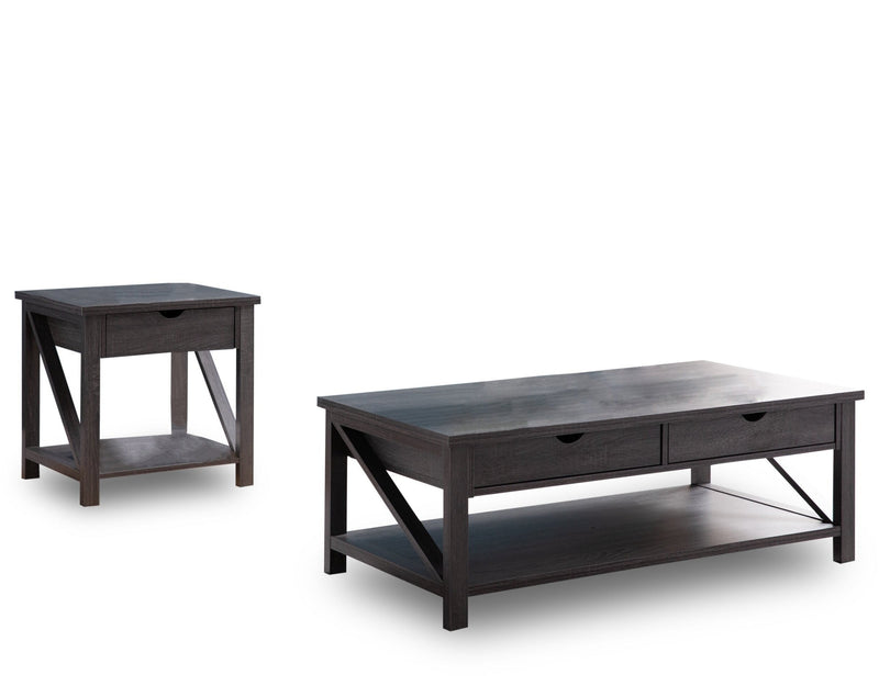 Jake 47.25\" Rustic 2-Pack Coffee + End Table with Storage and Shelf - Distressed Grey 
