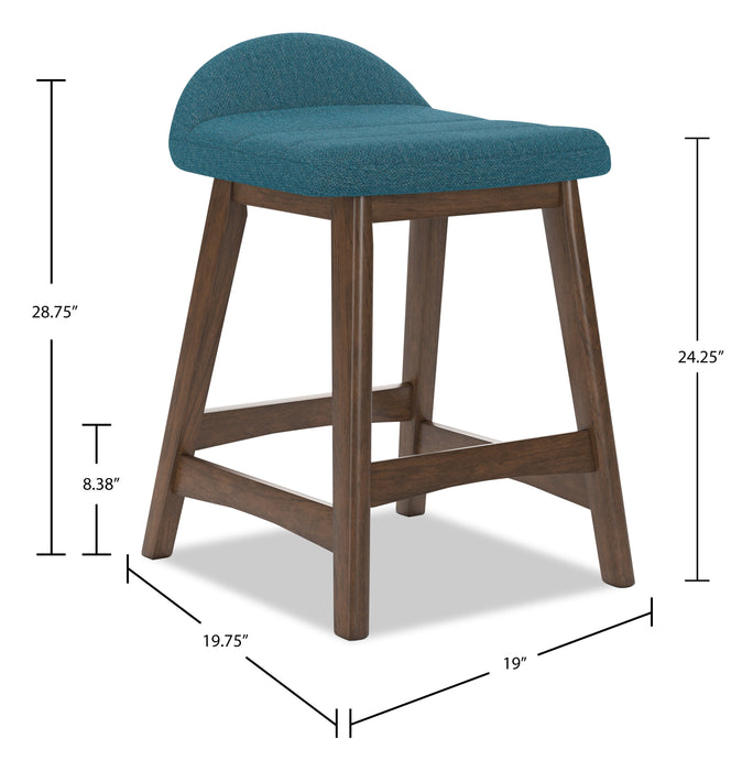 Jovi Counter-Height Stool with Linen-Look Fabric, 24\"H, Wood - Blue 