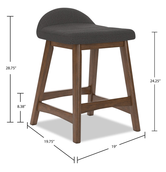 Jovi Counter-Height Stool with Linen-Look Fabric, 24\"H, Wood - Charcoal 