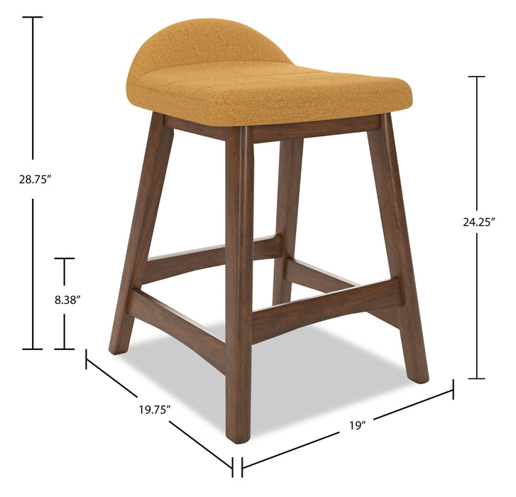 Jovi Counter-Height Stool with Linen-Look Fabric, 24\"H, Wood - Mustard 
