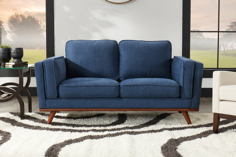 Kort & Co. Kassia 65.4\" Linen-Look Fabric Loveseat with Wood Base and Legs - Blue 