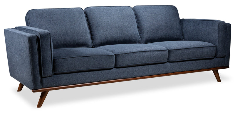 Kort & Co. Kassia 90.6\" Linen-Look Fabric Sofa with Wood Base and Legs - Blue 