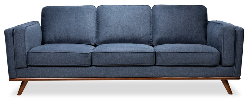 Kort & Co. Kassia 90.6\" Linen-Look Fabric Sofa with Wood Base and Legs - Blue 