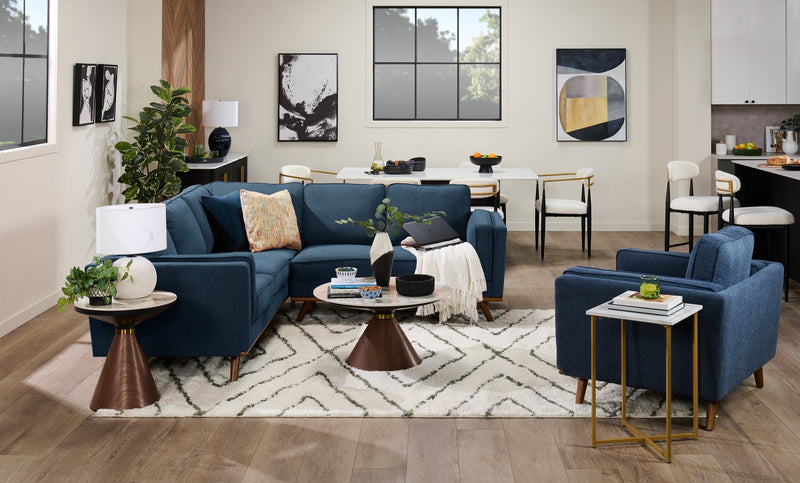 Kassia 2-Piece Linen-Look Sectional - Blue