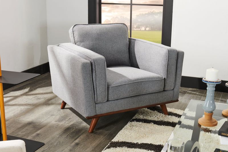 Kort & Co. Kassia 40.9\" Linen-Look Fabric Chair with Wood Base and Legs - Grey 