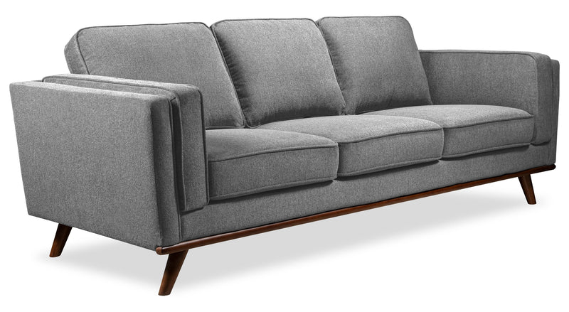 Kort & Co. Kassia 90.6\" Linen-Look Fabric Sofa with Wood Base and Legs - Grey 