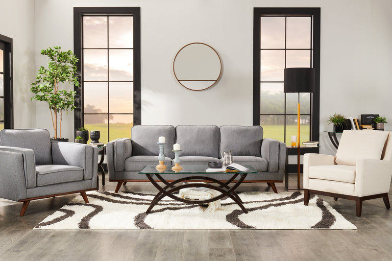 Kort & Co. Kassia 90.6\" Linen-Look Fabric Sofa with Wood Base and Legs - Grey 
