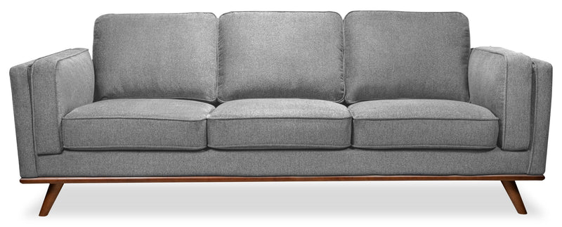 Kort & Co. Kassia 90.6\" Linen-Look Fabric Sofa with Wood Base and Legs - Grey 