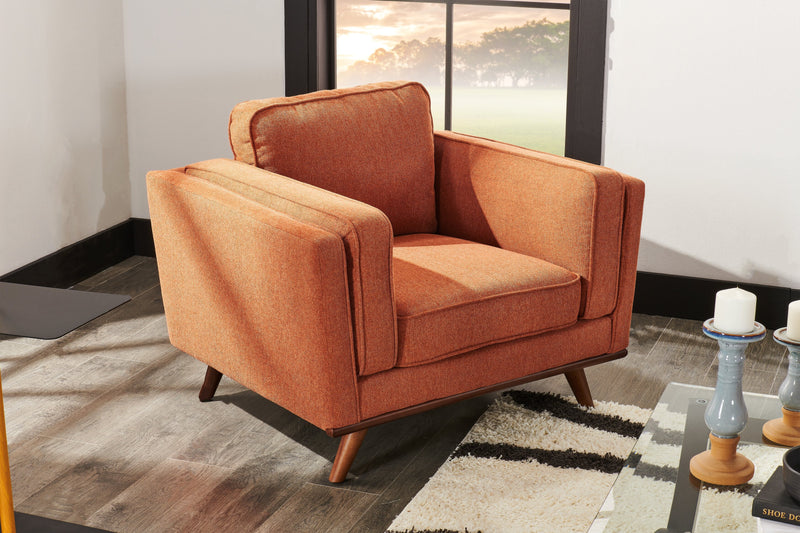 Kort & Co. Kassia 40.9\" Linen-Look Fabric Chair with Wood Base and Legs - Orange 