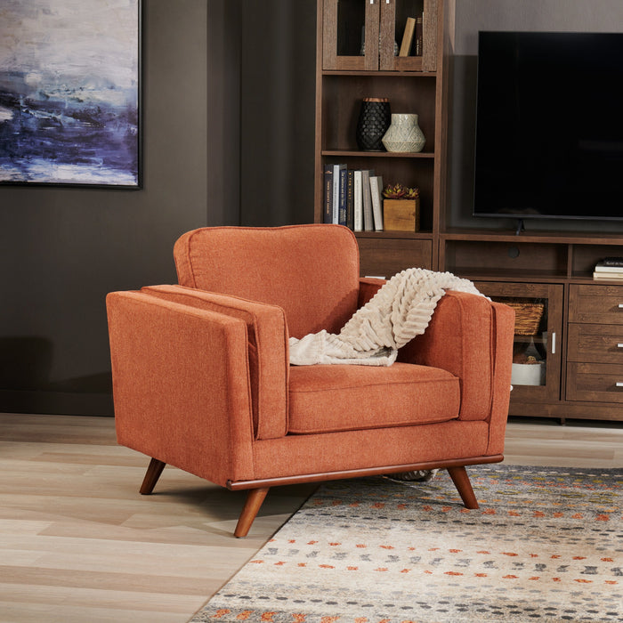 Kort & Co. Kassia 40.9\" Linen-Look Fabric Chair with Wood Base and Legs - Orange 