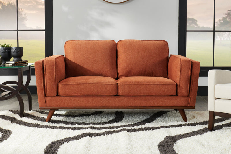Kort & Co. Kassia 65.4\" Linen-Look Fabric Loveseat with Wood Base and Legs - Orange 