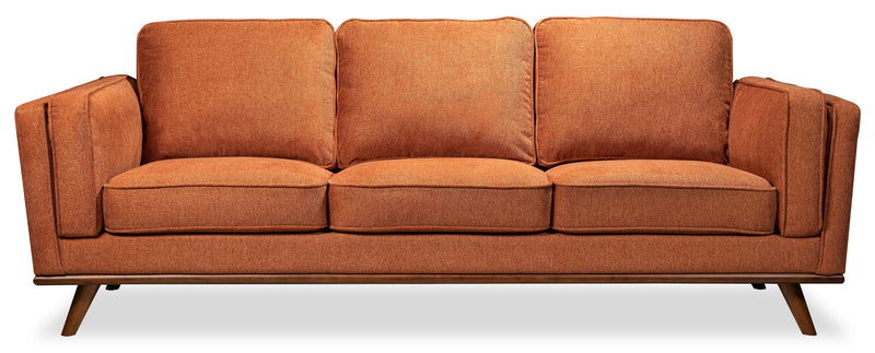 Kort & Co. Kassia 90.6\" Linen-Look Fabric Sofa with Wood Base and Legs - Orange 