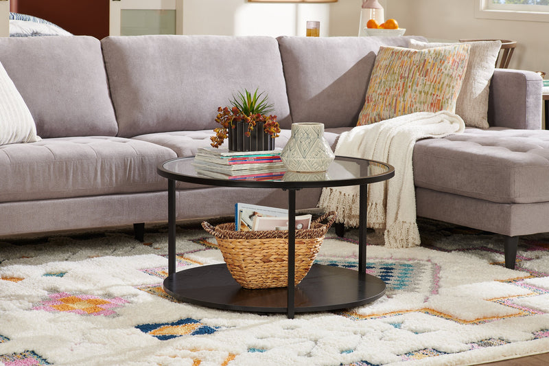 Kendal 31.5\" Modern Round Glass Top Coffee Table - Black