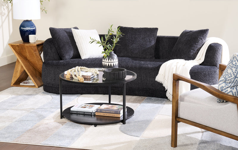 Kendal 31.5\" Modern Round Glass Top Coffee Table - Black
