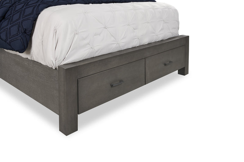 Koda Platform Storage Bed with Headboard & Frame, Wooden, Grey - Queen Size 