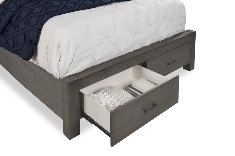 Koda Platform Storage Bed with Headboard & Frame, Wooden, Grey - Queen Size 
