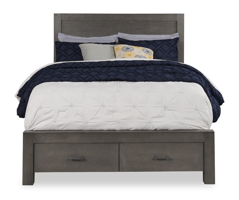Koda Platform Storage Bed with Headboard & Frame, Wooden, Grey - Queen Size 