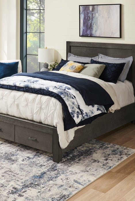 Koda Platform Storage Bed with Headboard & Frame, Wooden, Grey - Queen Size 