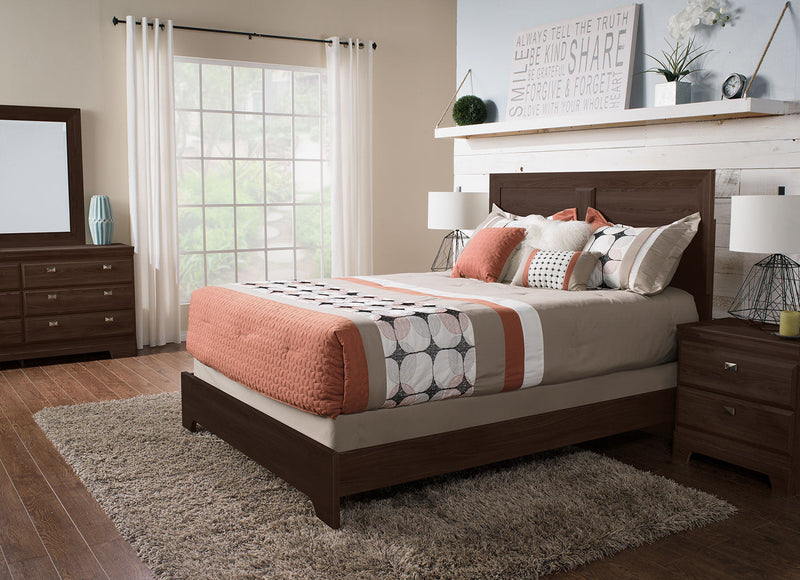 Yorkdale Panel Bed with Headboard & Frame, Made in Canada, Brown - Queen Size 