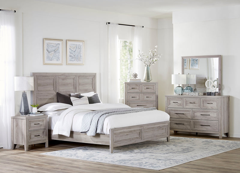 Lara 6pc Bedroom Set with Bed, Dresser, Mirror & Nightstand, Antique Grey - King Size 