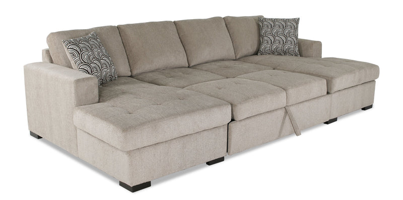 Made in Canada Legend 3-Piece Chenille Fabric Sleeper Sectional with Two Storage Chaises - Platinum Beige 