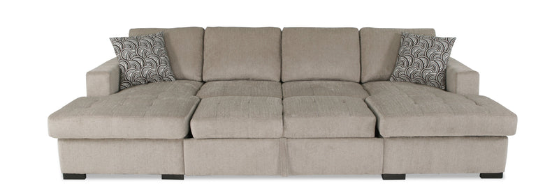 Made in Canada Legend 3-Piece Chenille Fabric Sleeper Sectional with Two Storage Chaises - Platinum Beige 