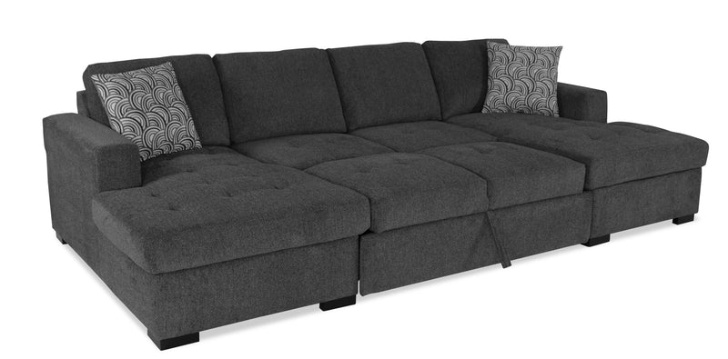 Made in Canada Legend 3-Piece Chenille Fabric Sleeper Sectional with Two Storage Chaises - Pepper Grey 