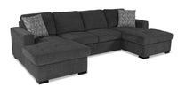 Made in Canada Legend 3-Piece Chenille Fabric Sleeper Sectional with Two Storage Chaises - Pepper Grey 