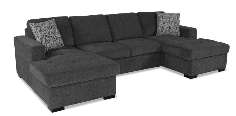 Made in Canada Legend 3-Piece Chenille Fabric Sleeper Sectional with Two Storage Chaises - Pepper Grey 