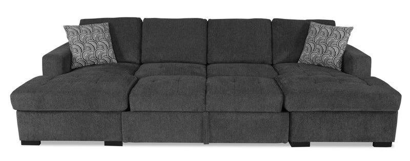 Made in Canada Legend 3-Piece Chenille Fabric Sleeper Sectional with Two Storage Chaises - Pepper Grey 