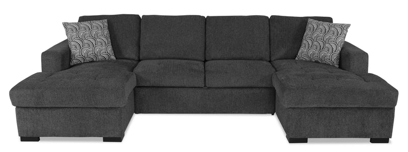Made in Canada Legend 3-Piece Chenille Fabric Sleeper Sectional with Two Storage Chaises - Pepper Grey 