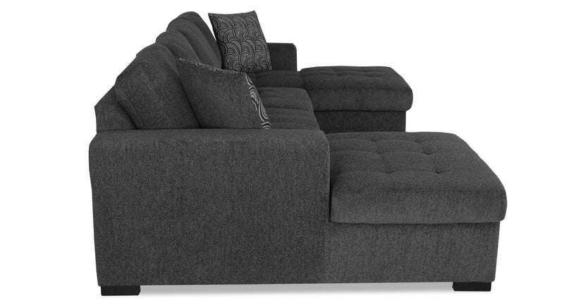 Made in Canada Legend 3-Piece Chenille Fabric Sleeper Sectional with Two Storage Chaises - Pepper Grey 