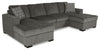 Made in Canada Legend 3-Piece Chenille Fabric Sleeper Sectional with Two Storage Chaises - Pewter Brown 